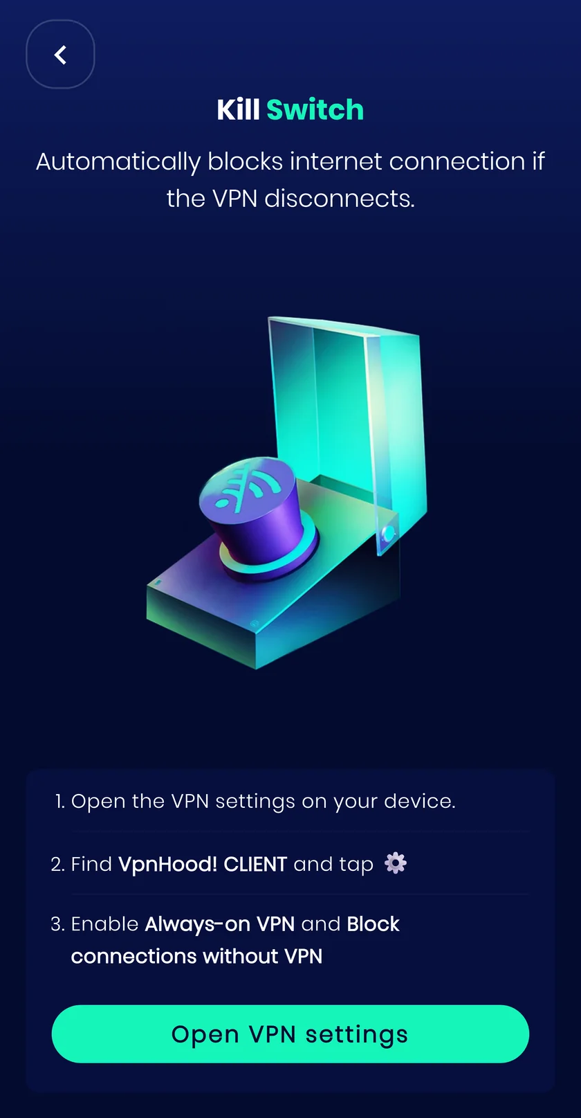 The Kill Switch screen in the VpnHood! app