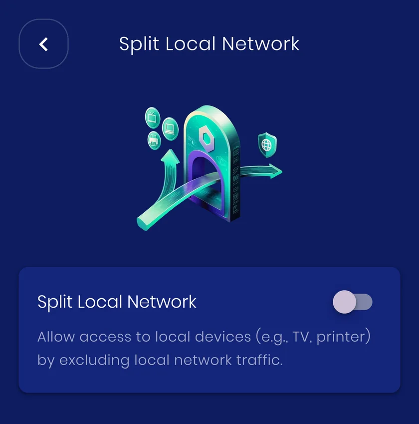 The Split local network screen in the VpnHood! app