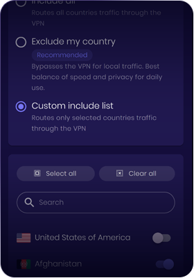 Exclude country screenshot